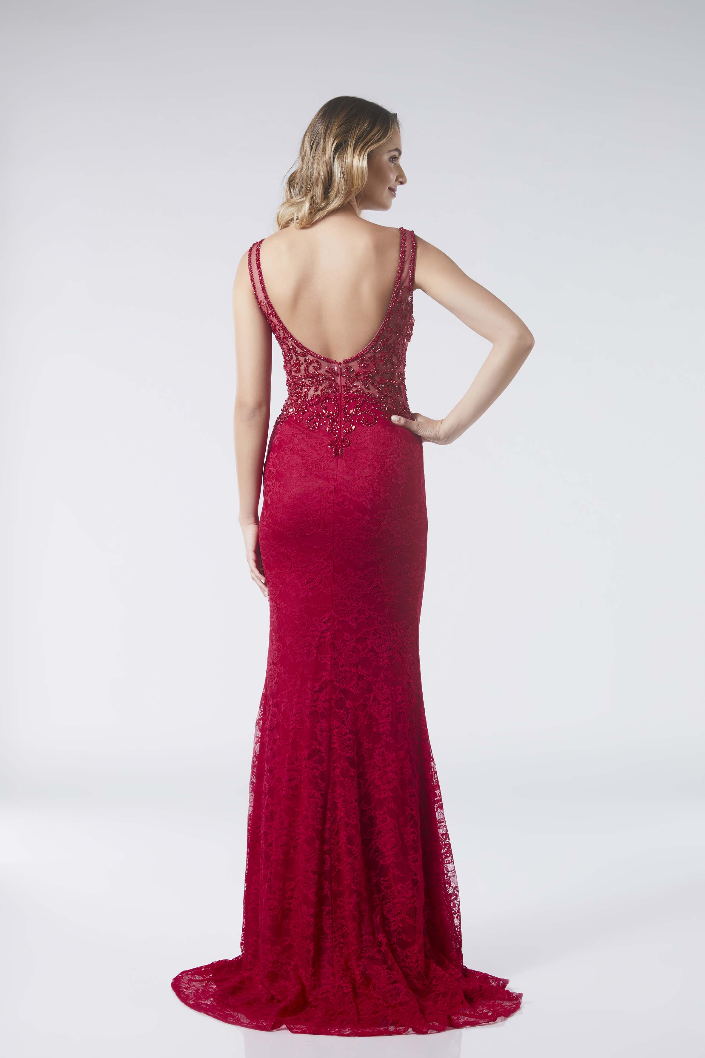 la femme stretch lace gown